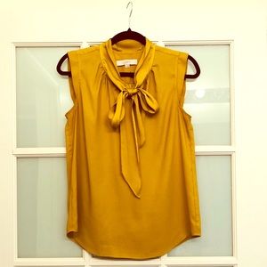 LOFT mustard colored top w/ adjustable bow